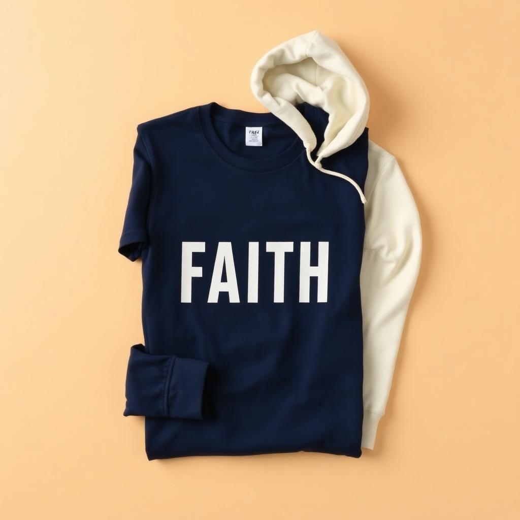 Navy Christian scripture t-shirt folded on cream background